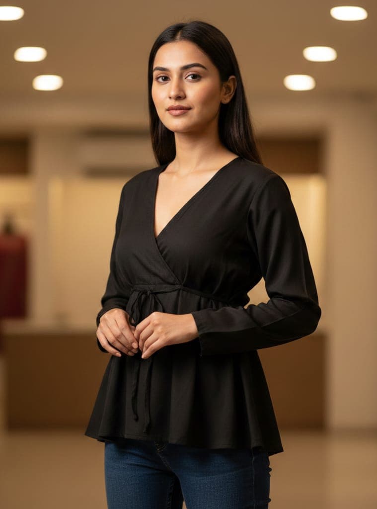 Midnight Black Tie-Up Short Kurti Top